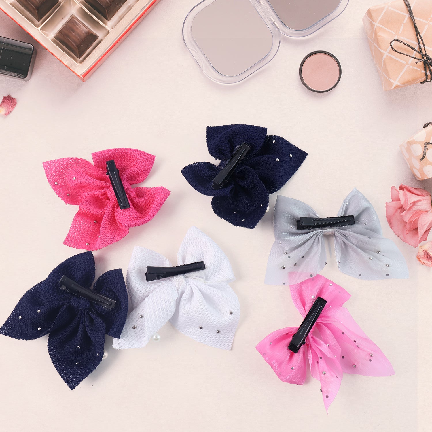 Hair Bow Knot Clip Suitable For Girls (12 Pc  Multicolour  Mix Design) Hair Accessories