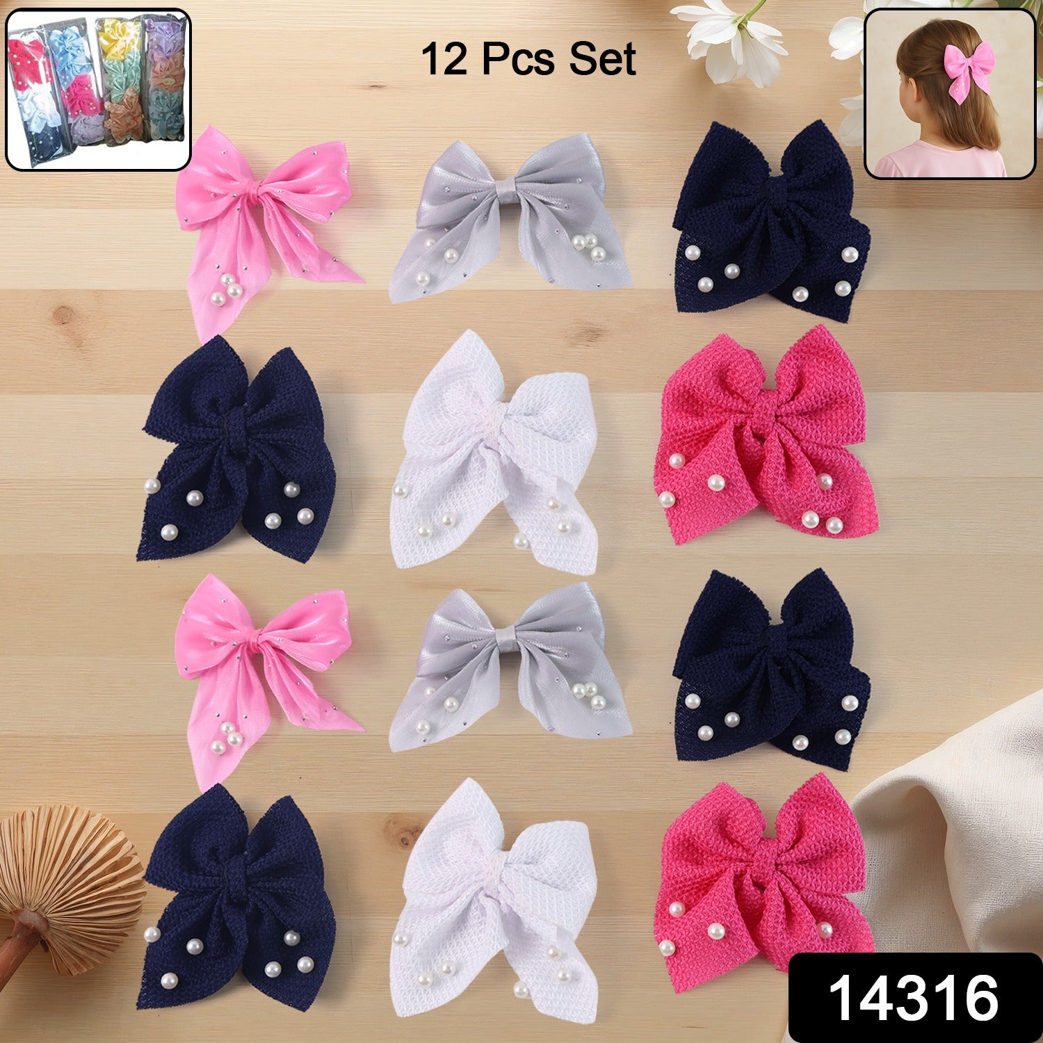 Hair Bow Knot Clip Suitable For Girls (12 Pc  Multicolour  Mix Design) Hair Accessories