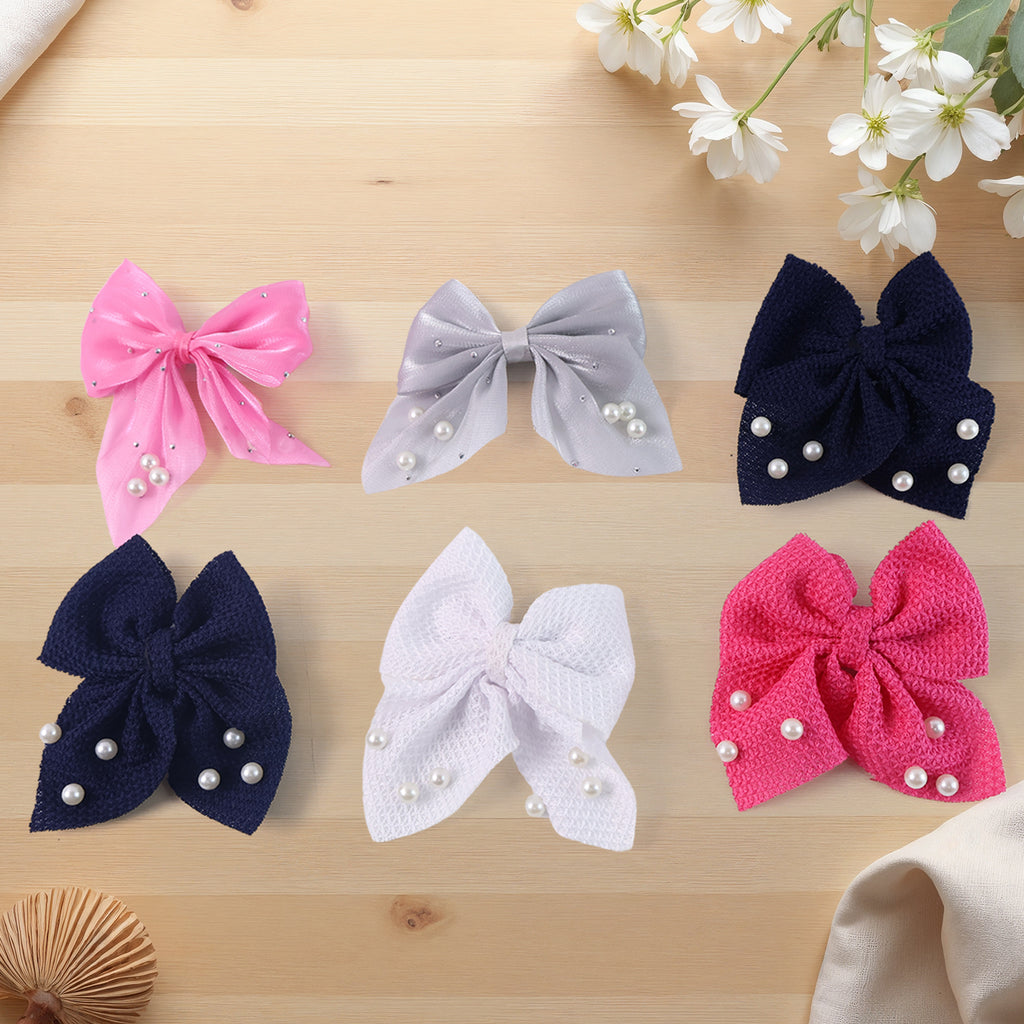 Hair Bow Knot Clip Suitable For Girls (12 Pc  Multicolour  Mix Design) Hair Accessories