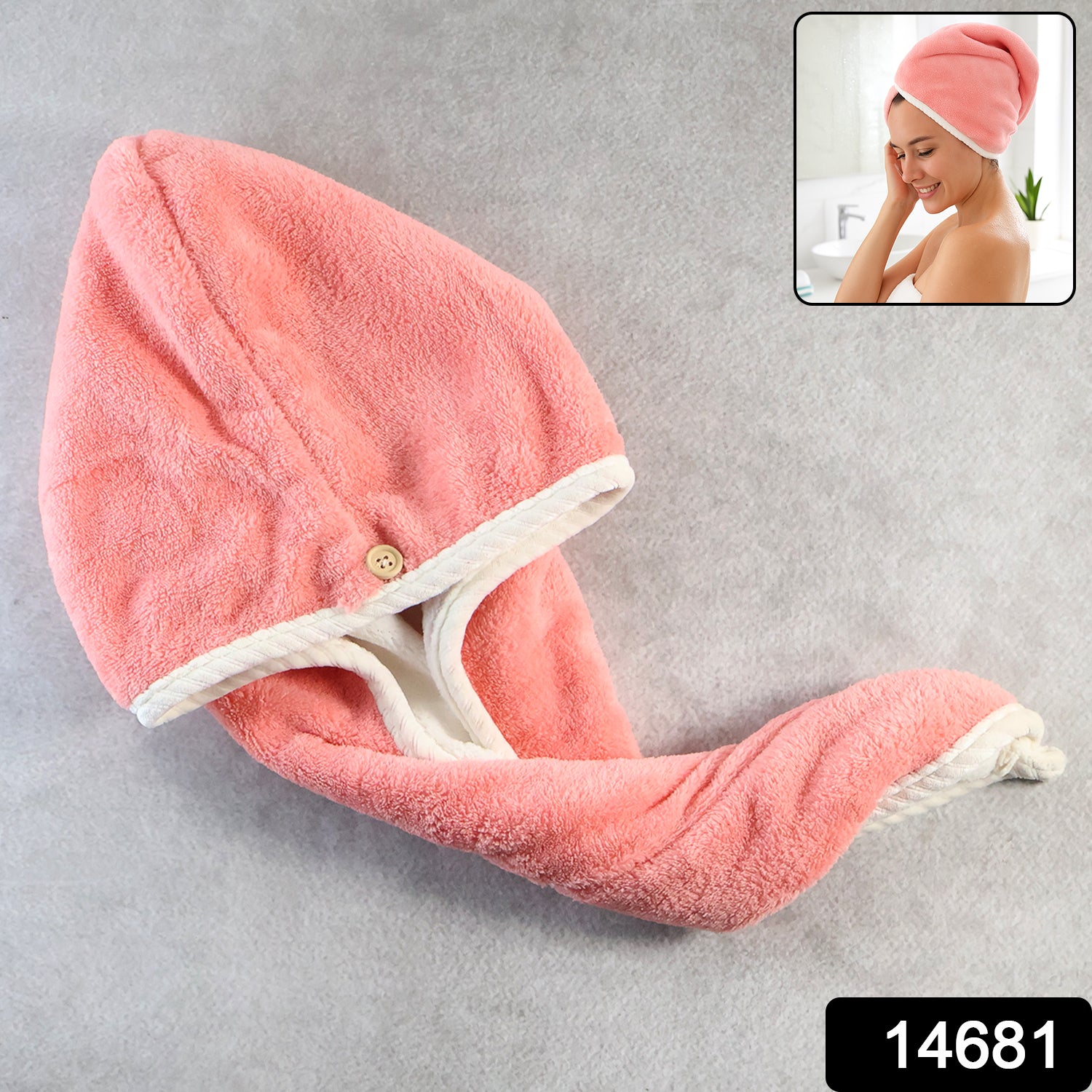 Soft Microfiber Hair Drying Towel Cap With Button Loop (1 Pc)