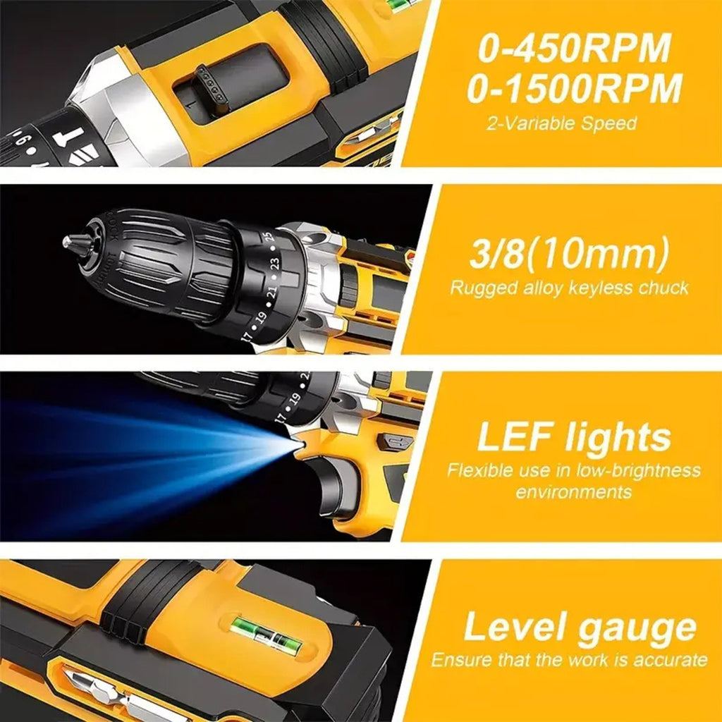 Cordless Drill Machine Tool Kit Set With Drill Bits